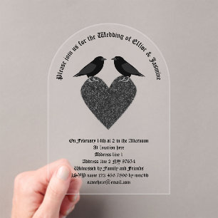 Gothic Ravens and Black Heart Custom Wedding Acrylic Invitations