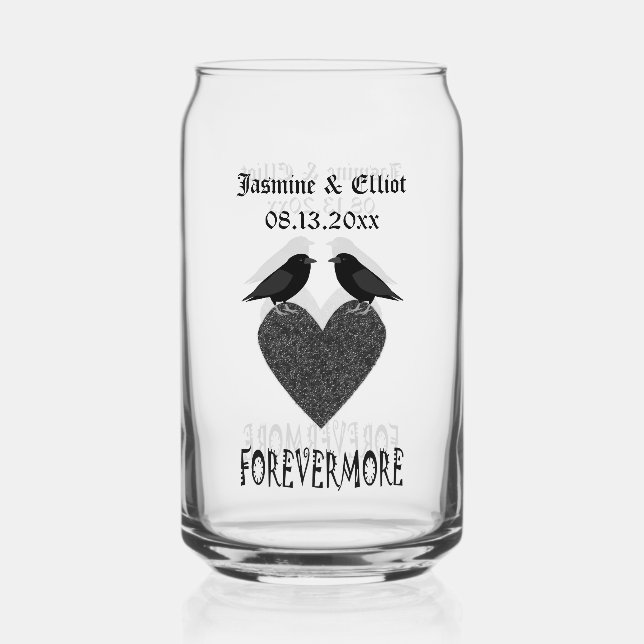 Gothic Ravens and Black Heart Custom Wedding Can Glass (Front)