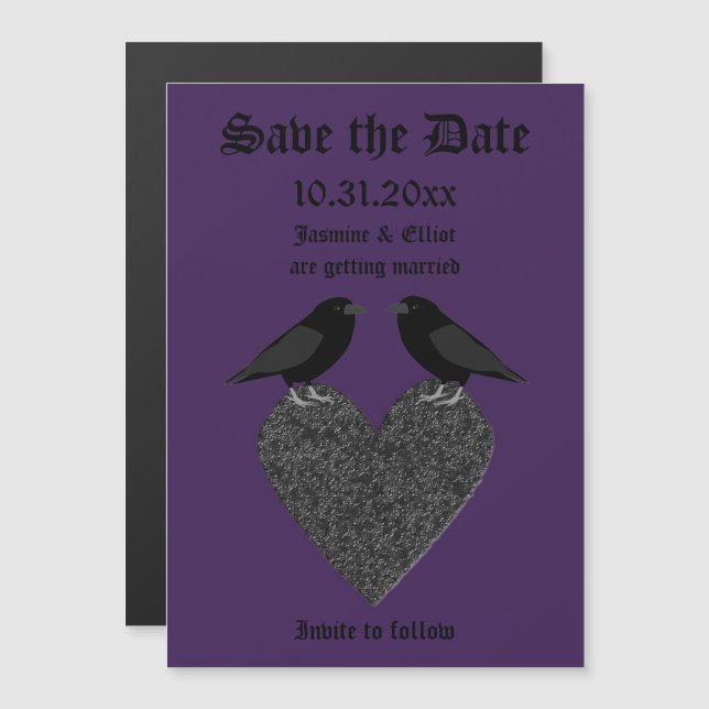 Gothic Ravens and Black Heart Custom Wedding Magnetic Invitation (Front/Back)