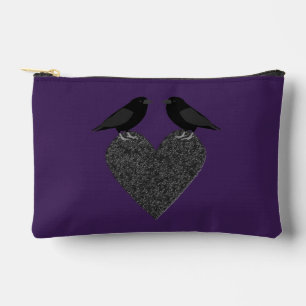Gothic Ravens and Black Heart Patterned Accessory Pouch