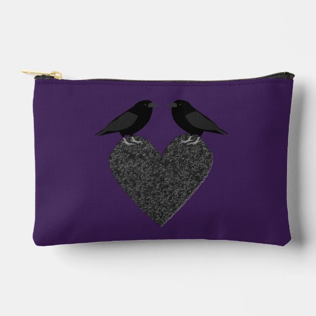 Gothic Ravens and Black Heart Patterned Accessory Pouch (Front)