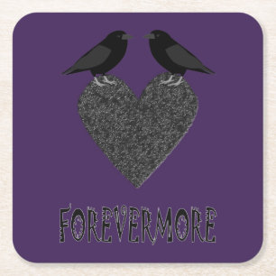 Gothic Ravens and Black Heart Square Paper Coaster
