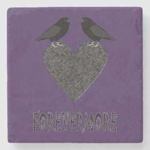 Gothic Ravens and Black Heart Stone Coaster