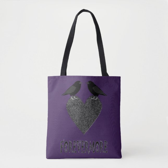 Gothic Ravens and Black Heart Tote Bag (Front)