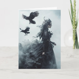 Gothic Ravens and Goddess Halloween Greeting Card