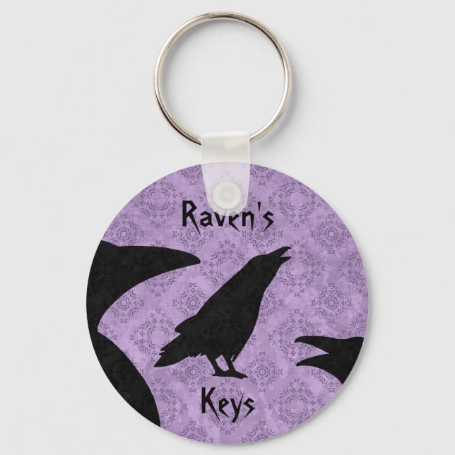 Gothic ravens black and purple add your name key ring (Front)