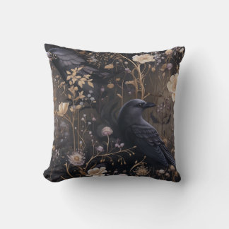 Gothic Ravens & Flowers Pattern Cushion