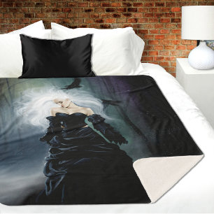 Gothic Ravens Forest Woman Black Sherpa Blanket