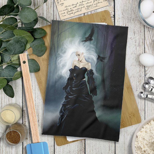 Gothic Ravens Forest Woman Black Tea Towel (Creator Uploaded)
