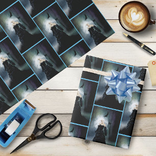 Gothic Ravens Forest Woman Black Wrapping Paper