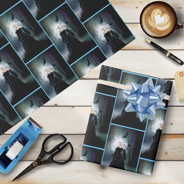 Gothic Ravens Forest Woman Black Wrapping Paper (Creator Uploaded)