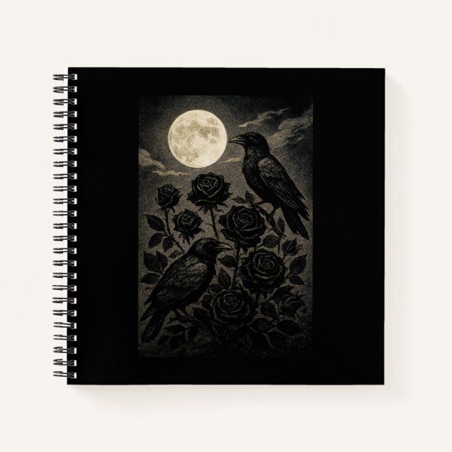 Gothic Ravens & Moon Halloween Notebook (Front)