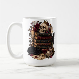 Gothic Reader Literary Bookworm Skull & Roses Coffee Mug