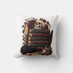 Gothic Reader Literary Bookworm Skull & Roses Cushion