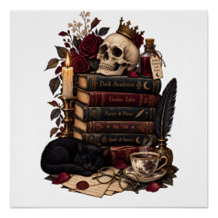 Gothic Reader Literary Bookworm Skull & Roses Poster