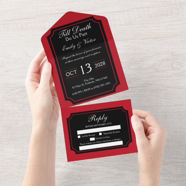 Gothic Red All in One Wedding Invite (Tearaway)