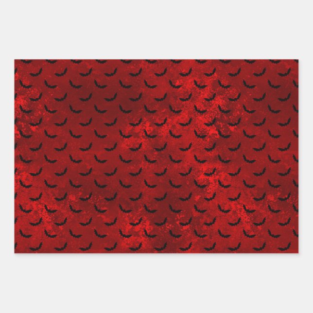 Gothic Red and Black Bat Wrapping Paper (Front)