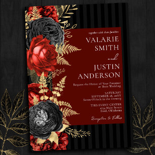 Gothic Red and Black Floral Wedding Invitation