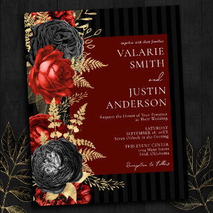 Gothic Red and Black Floral Wedding Invitation