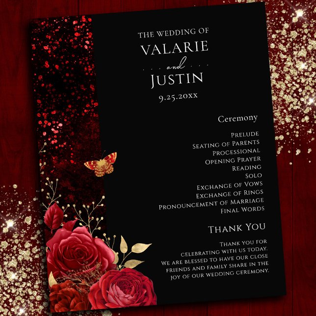 Gothic Red and Black Floral Wedding Program (Creator Uploaded)