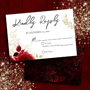 Gothic Red and Black Floral Wedding RSVP Card