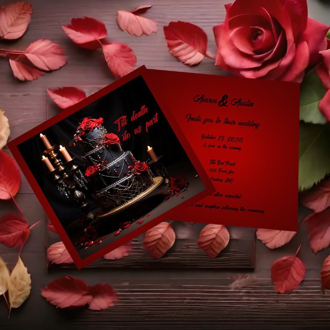 Gothic Red and Black Roses Wedding Cake  Invitation (Creator Uploaded)