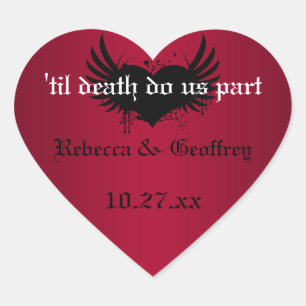 Gothic Red and Black Winged Heart Wedding Sticker