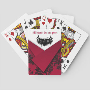 Gothic Red, Black, and White Floral Playing Cards