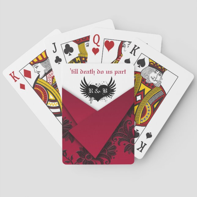 Gothic Red, Black, and White Floral Playing Cards (Back)