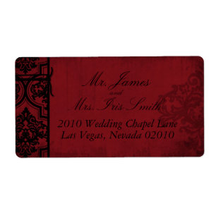 Gothic Red Black Damask Wedding Labels