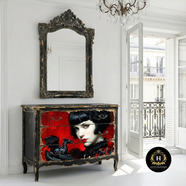 Gothic Red Black Dragon Woman Fantasy Decoupage  Tissue Paper (Creator Uploaded)