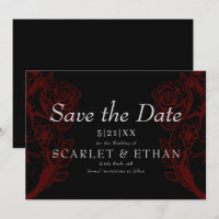 Gothic Red & Black Floral Heart Modern Wedding Sav