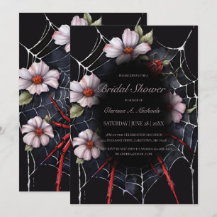 Gothic Red & Black Floral Spider Web Bridal Shower Invitation