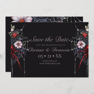 Gothic Red & Black Floral Spider Web Handfasting Save The Date