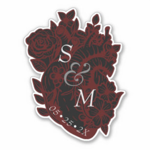 Gothic Red & Black Heart Flowers Wedding Sticker