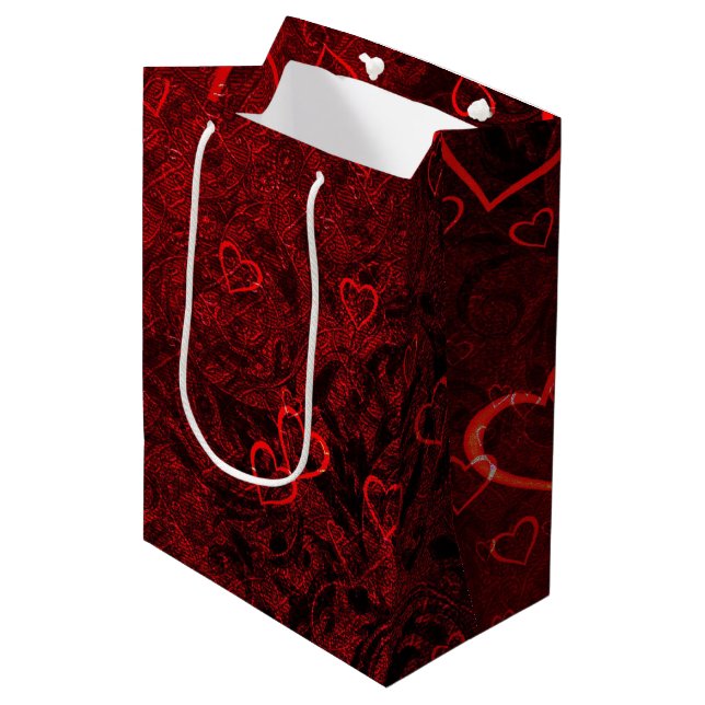 Gothic Red Black Hearts Medium Gift Bag (Front Angled)