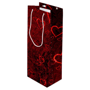 Gothic Red Black Hearts Wine Gift Bag