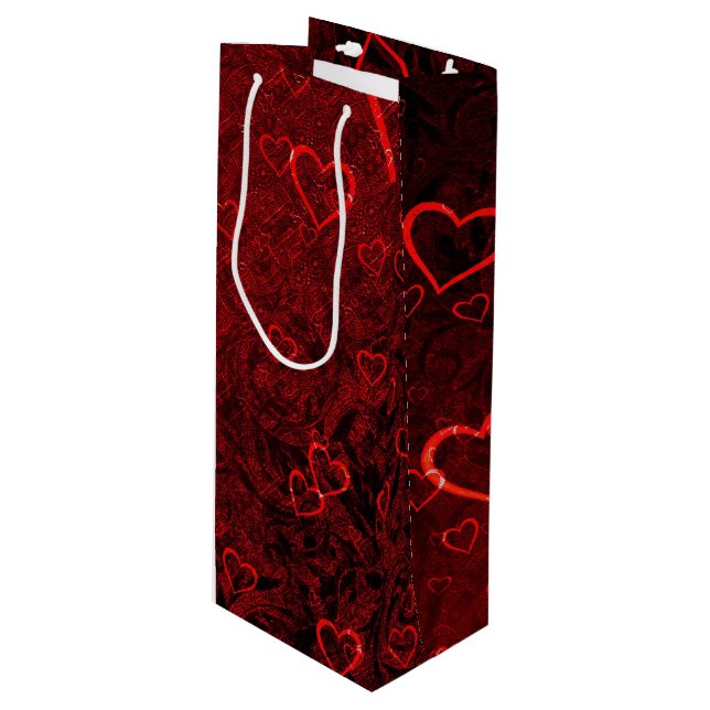 Gothic Red Black Hearts Wine Gift Bag (Front Angled)