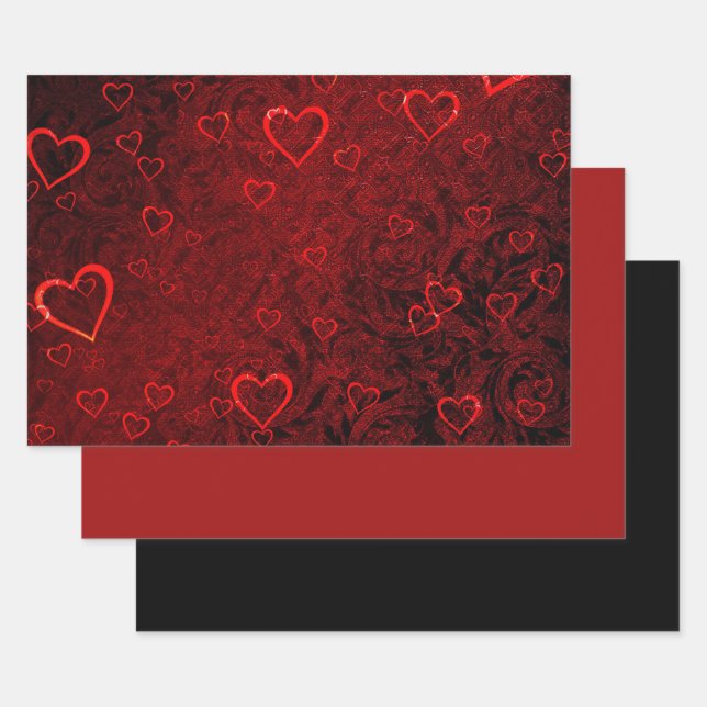 Gothic Red Black Hearts Wrapping Paper Sheet (Set)