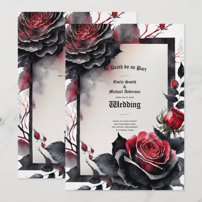 Gothic Red Black Roses Til Death Do Us Part Invitation (Front/Back)