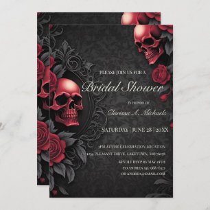 Gothic Red & Black Skull & Rose Bridal Shower Invitation