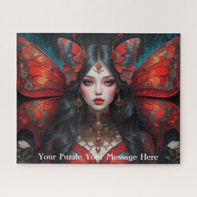 Gothic red butterfly girl jigsaw puzzle (Horizontal)