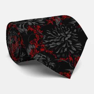 Gothic Red Damask Black Floral 2 Wedding Neck Tie