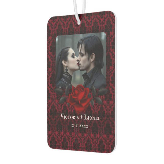 Gothic Red Damask Rose Personalised Car Air Freshener (Left)