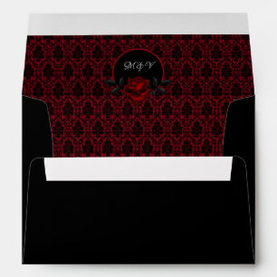 Gothic Red Damask Rose Wedding Envelope