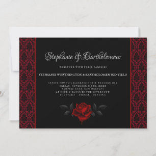 Gothic Red Damask Rose Wedding Invitation