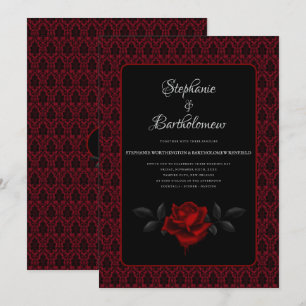 Gothic Red Damask Rose Wedding Invitation