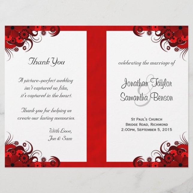 Gothic Red Floral Bi-Fold Wedding Program Template (Front)