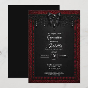 Gothic Red glitter Quinceañera Invitation