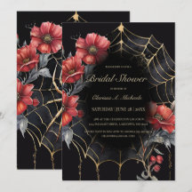 Gothic Red & Gold Floral Spider Web Bridal Shower